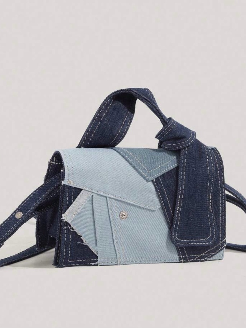 SHEIN Two-Tone Denim Patchwork Crossbody - Light Blue & Dark Blue